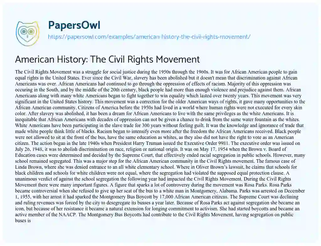 Essay on American History: the Civil Rights Movement