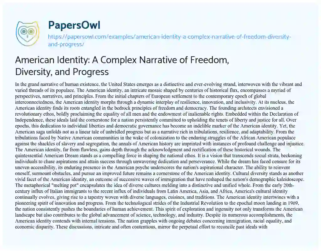 Essay on American Identity: a Complex Narrative of Freedom, Diversity, and Progress