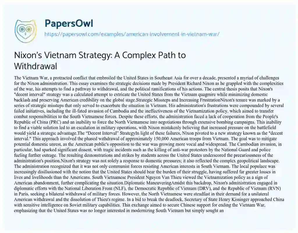 us involvement in vietnam war essay