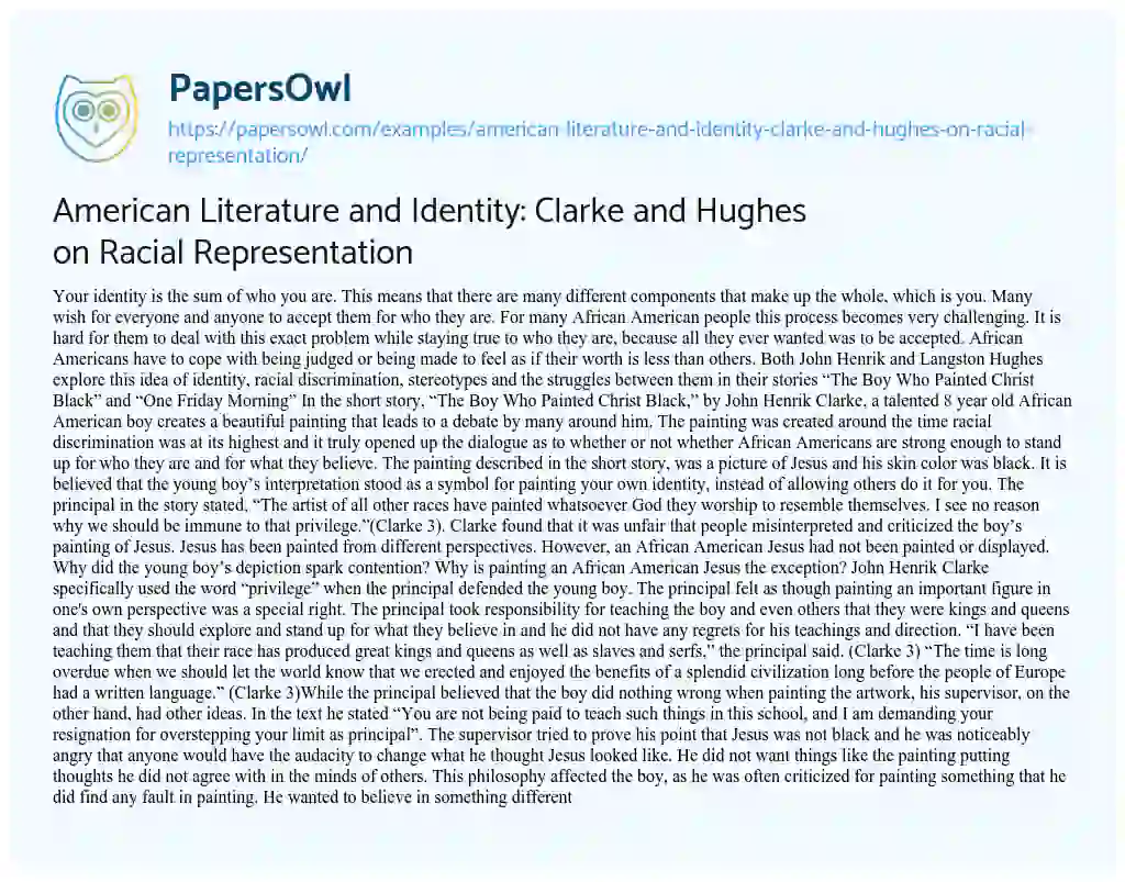 Essay on American Literature and Identity: Clarke and Hughes on Racial Representation