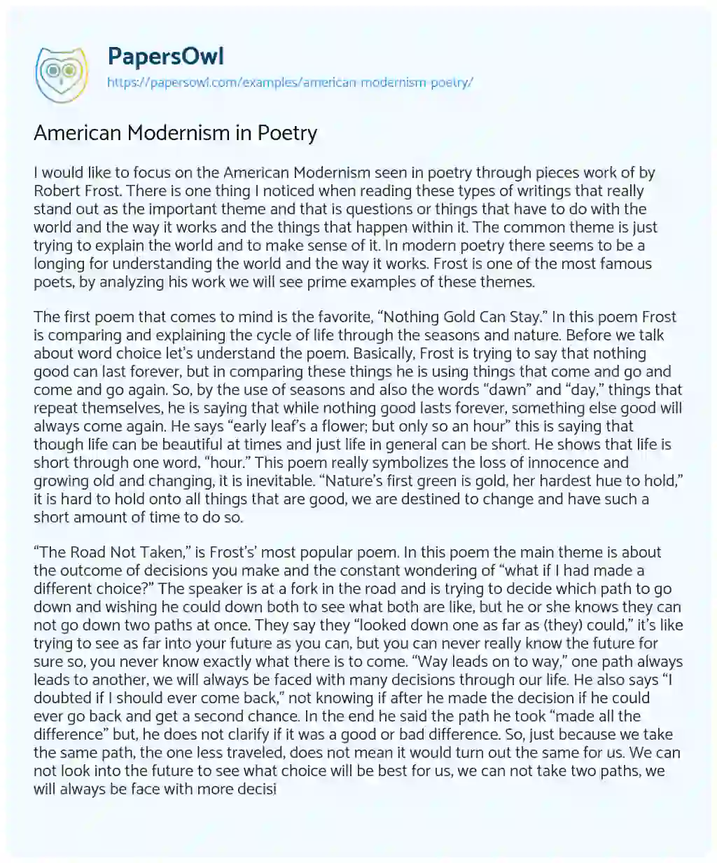 Essay on American Modernism in Poetry