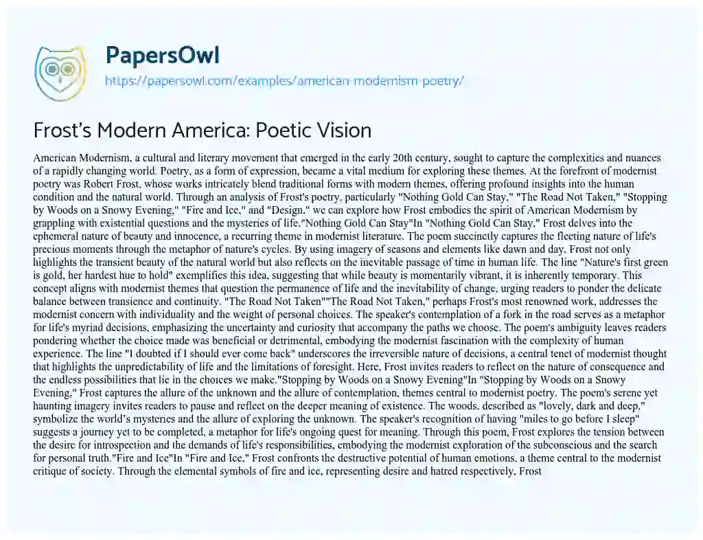 Essay on American Modernism in Poetry