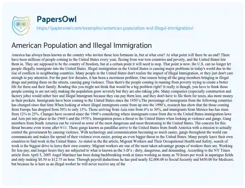 Essay on American Population and Illegal Immigration