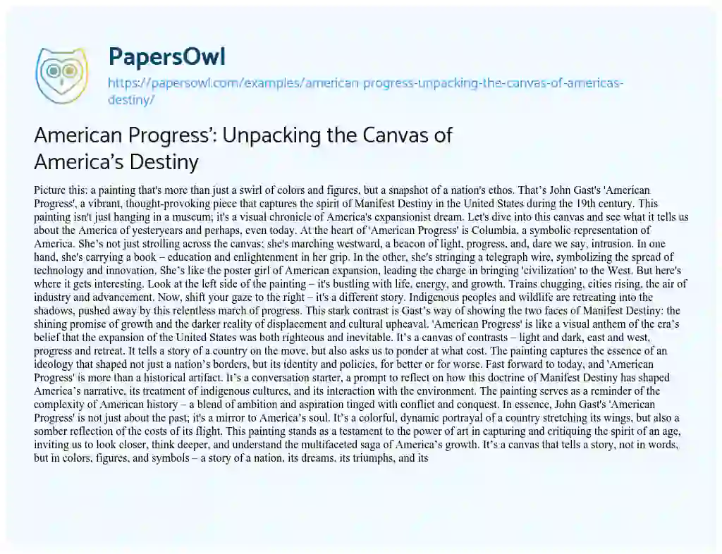 Essay on American Progress’: Unpacking the Canvas of America’s Destiny