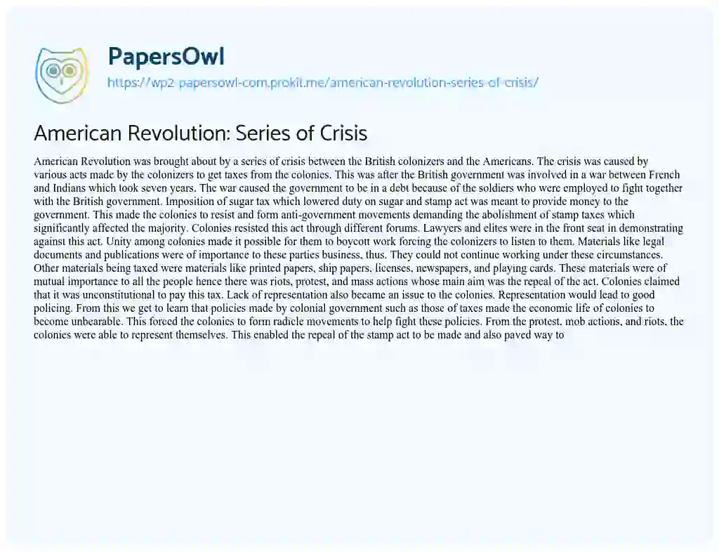 Essay on American Revolution: Series of Crisis