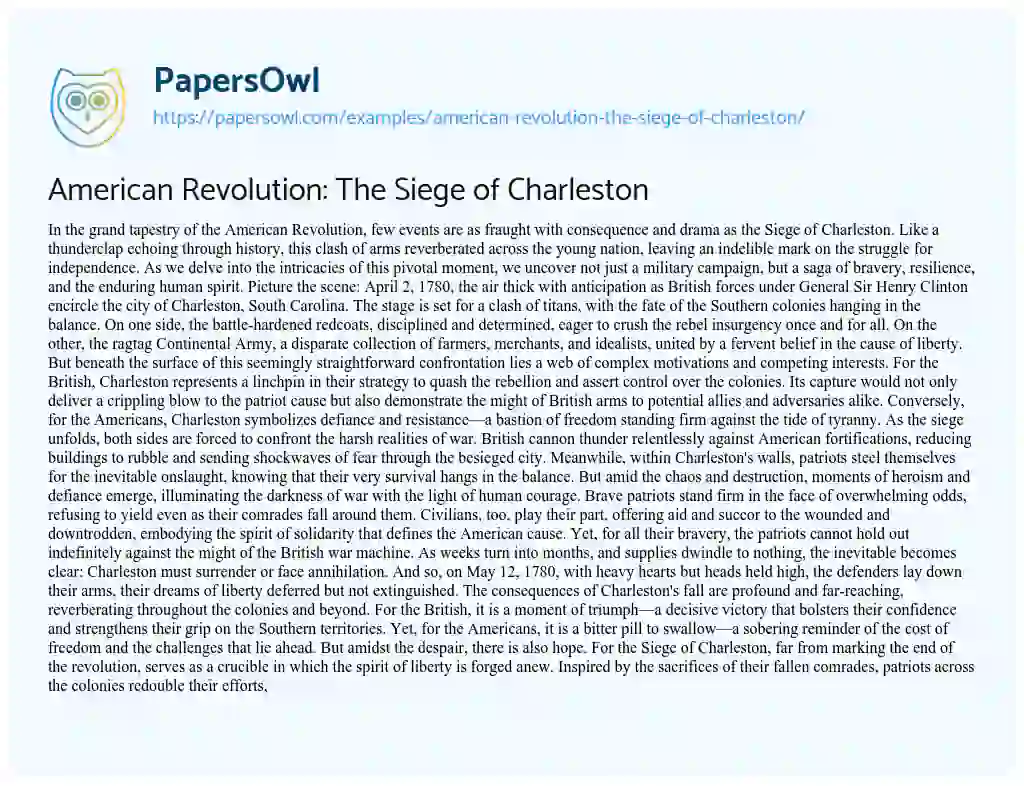 Essay on American Revolution: the Siege of Charleston