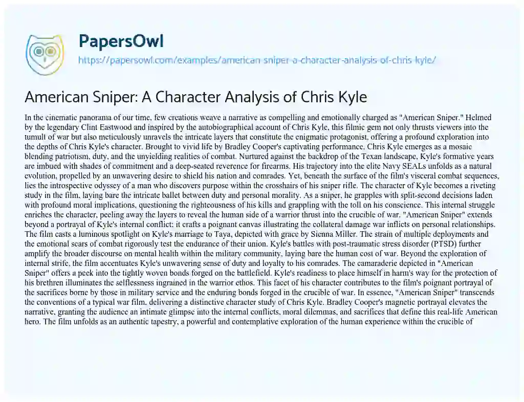 Essay on American Sniper: a Character Analysis of Chris Kyle