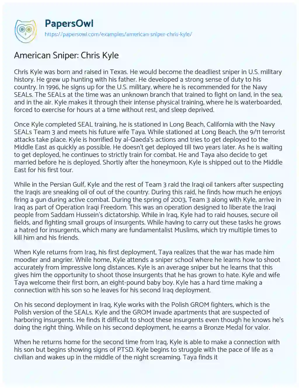 Essay on American Sniper: Chris Kyle