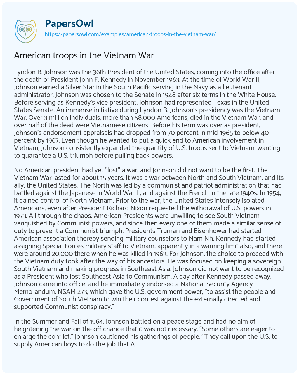 Essay on American Troops in the Vietnam War