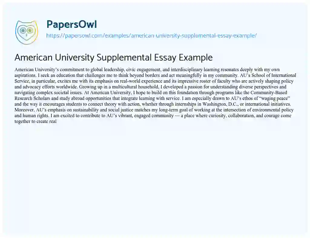 Essay on American University Supplemental Essay Example