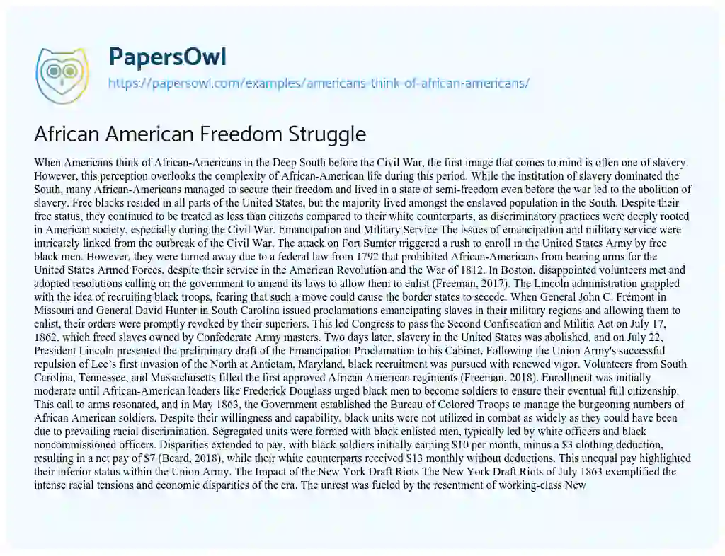 Essay on Americans Think of African-Americans