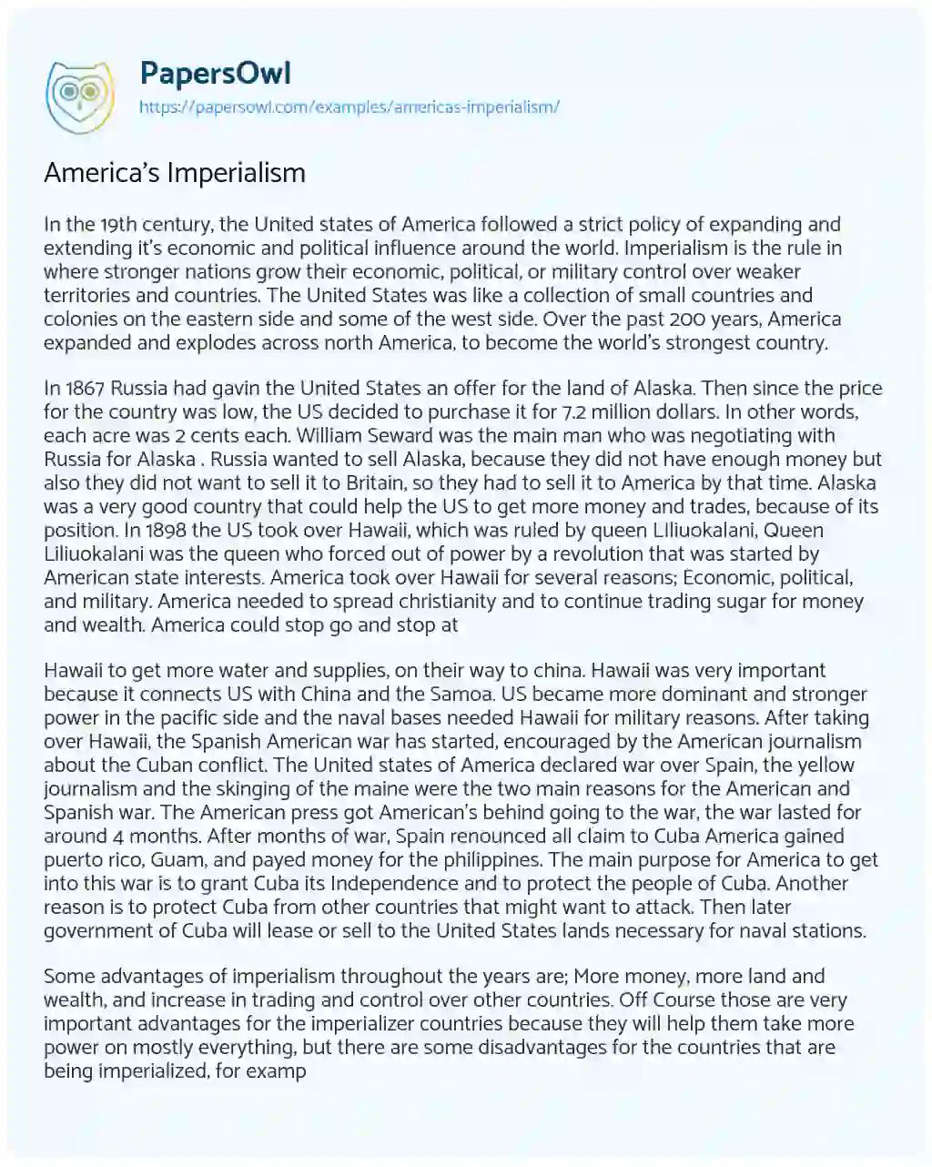 Essay on America’s Imperialism