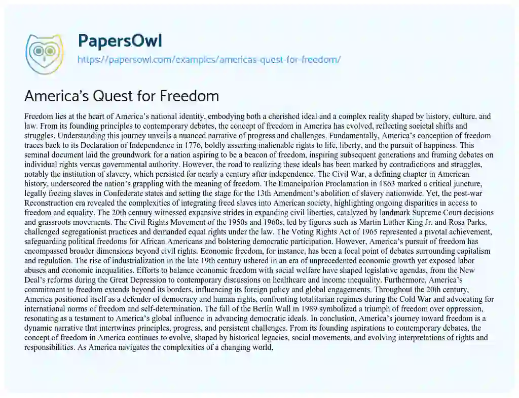 Essay on America’s Quest for Freedom