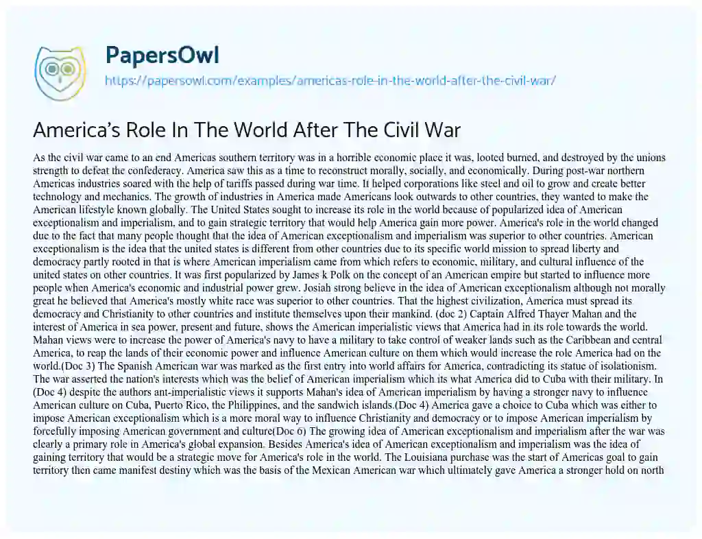 Essay on America’s Role in the World after the Civil War
