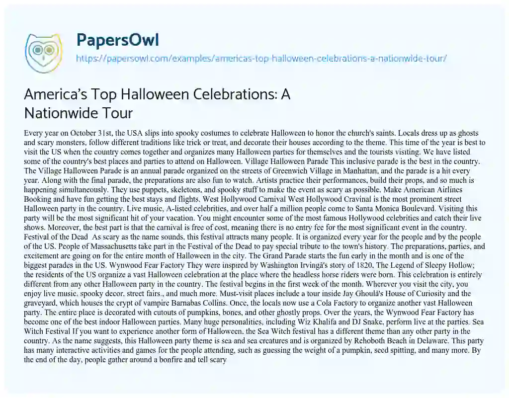 Essay on America’s Top Halloween Celebrations: a Nationwide Tour