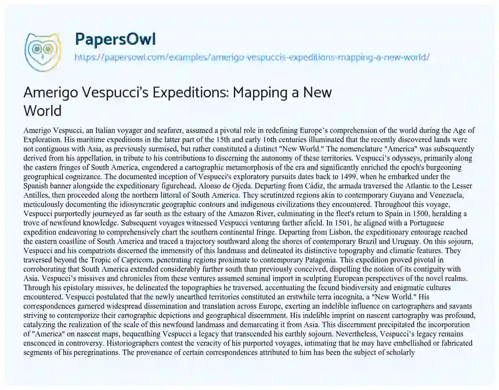 Essay on Amerigo Vespucci’s Expeditions: Mapping a New World