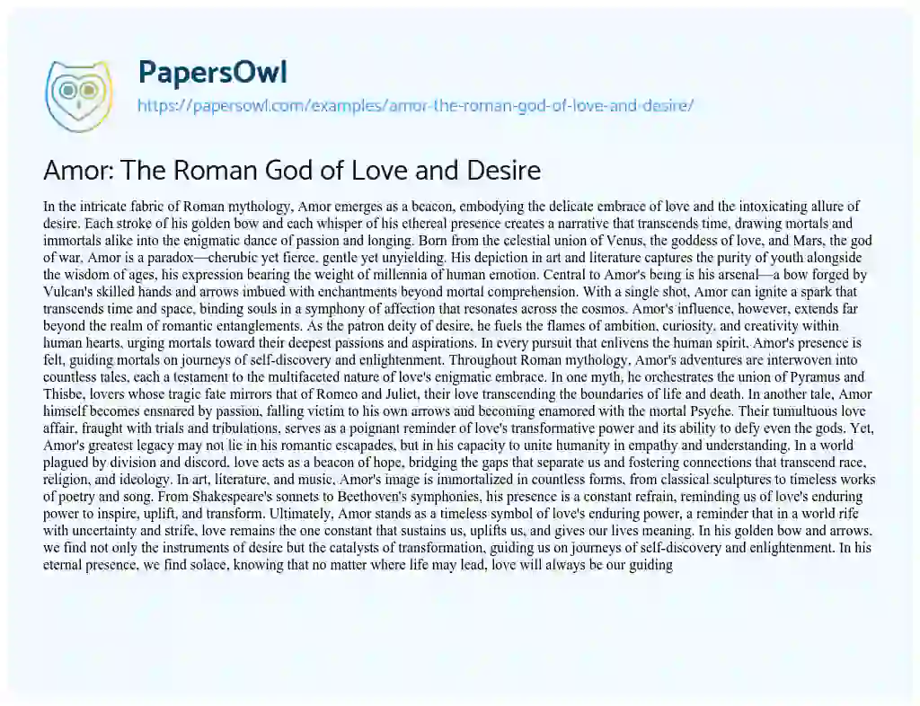 Essay on Amor: The Roman God of Love and Desire