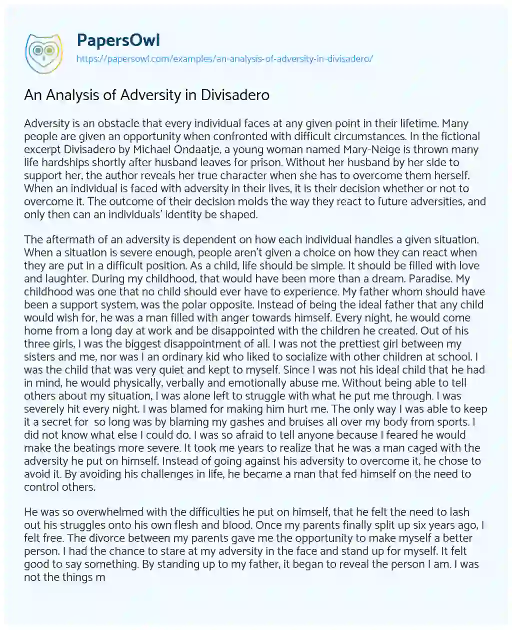 Essay on An Analysis of Adversity in Divisadero