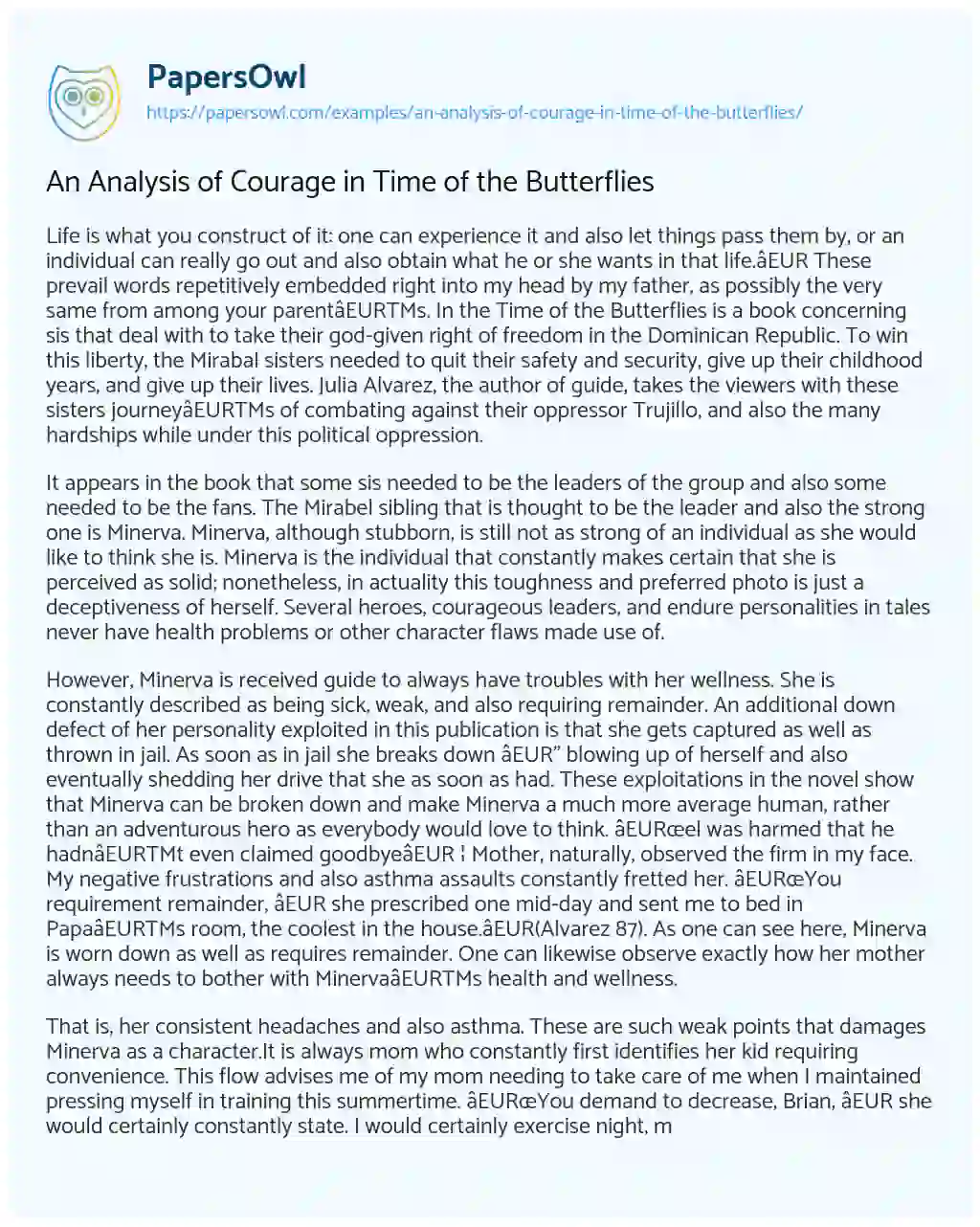 Essay on An Analysis of Courage in Time of the Butterflies