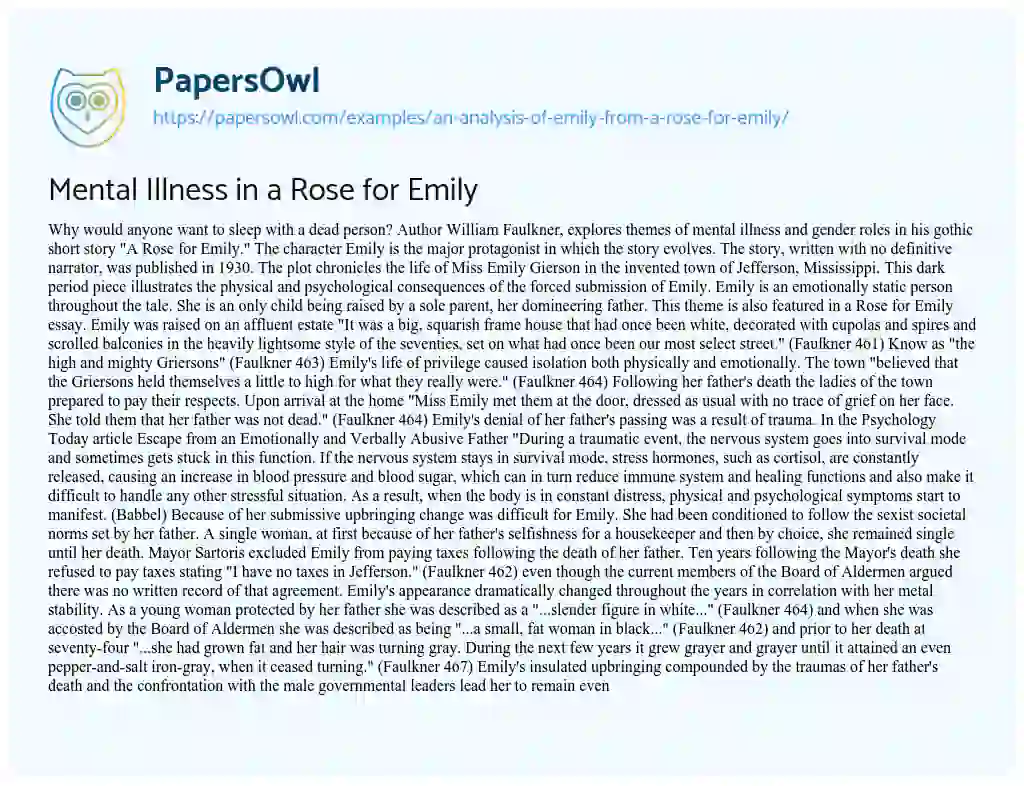 Essay on Mental Illness in a Rose for Emily