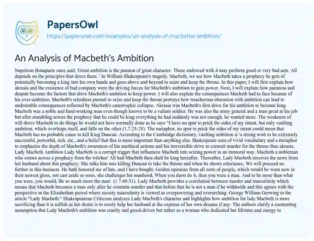 macbeth ambition essay free