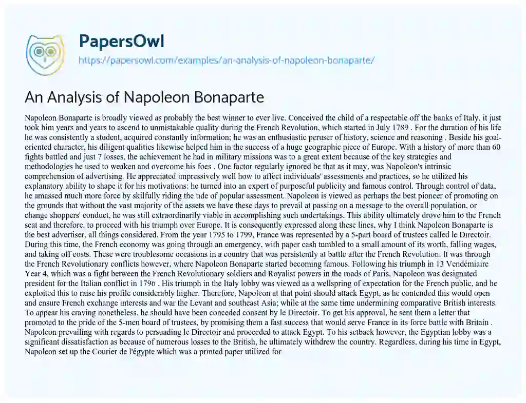 An Analysis of Napoleon Bonaparte essay