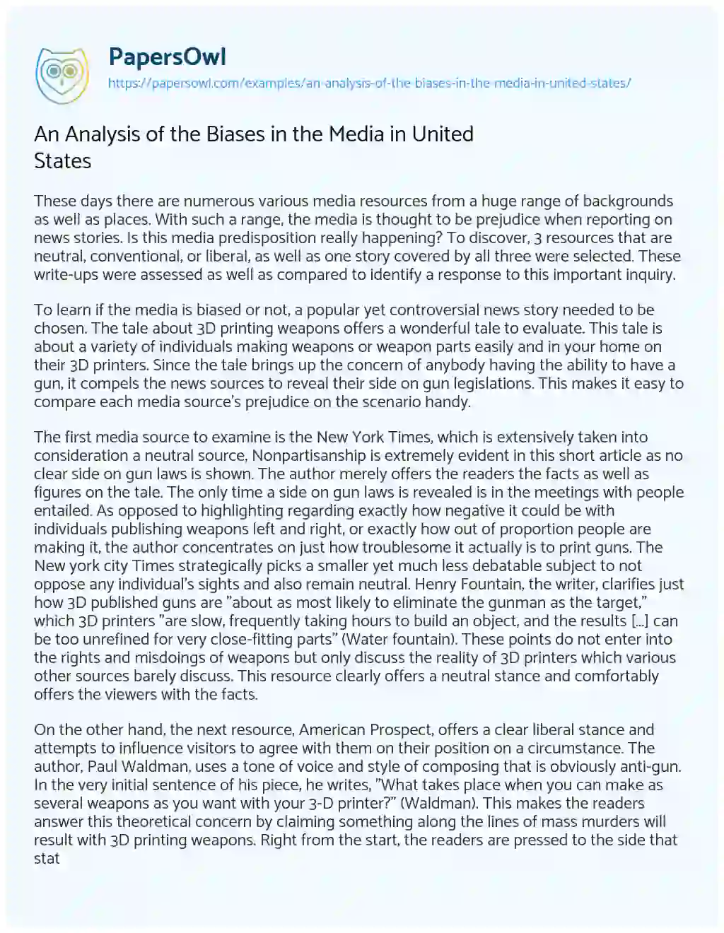Essay on An Analysis of the Biases in the Media in United States