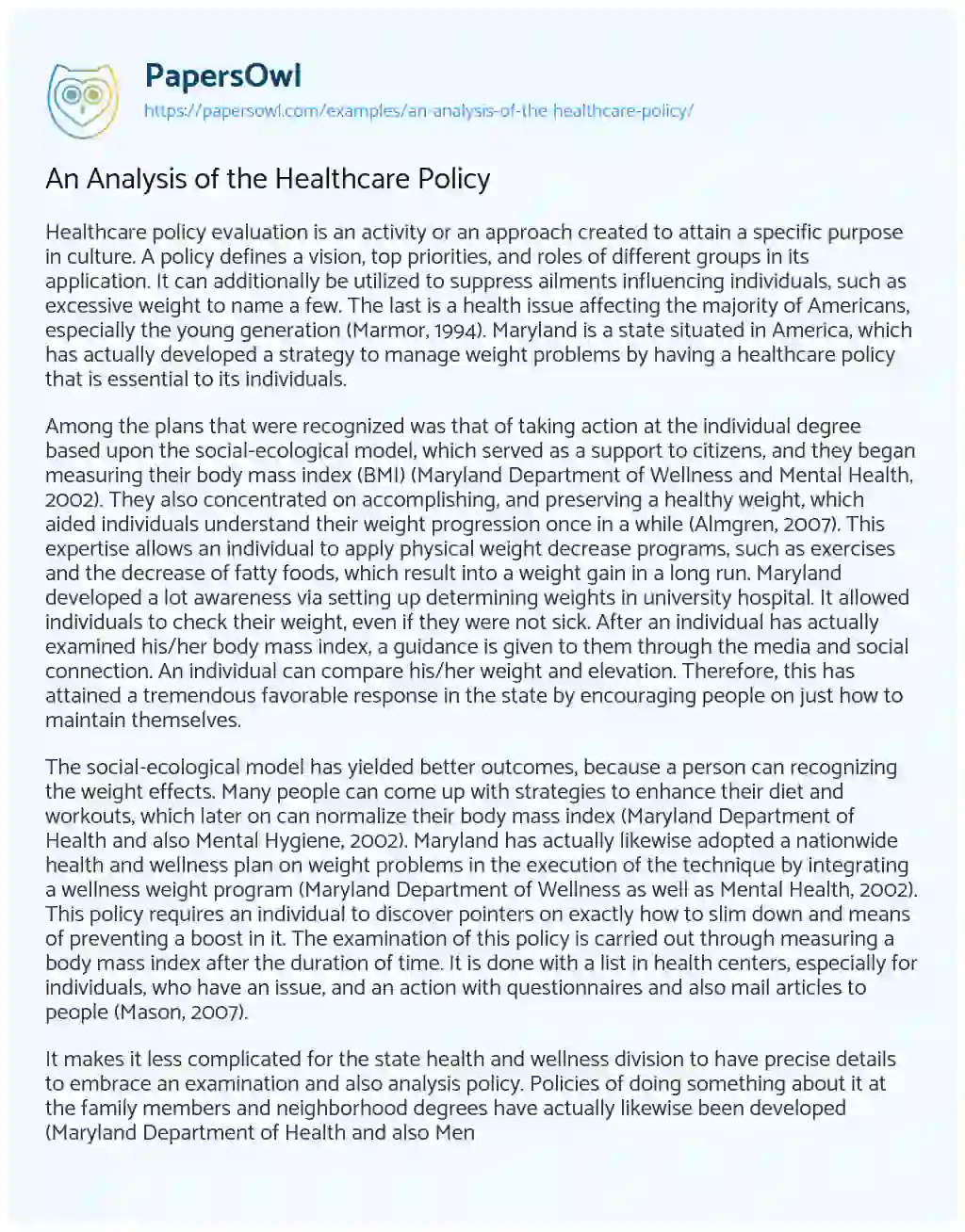 complete a research essay on how the federal government creates healthcare policy