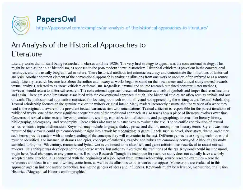 Essay on An Analysis of the Historical Approaches to Literature