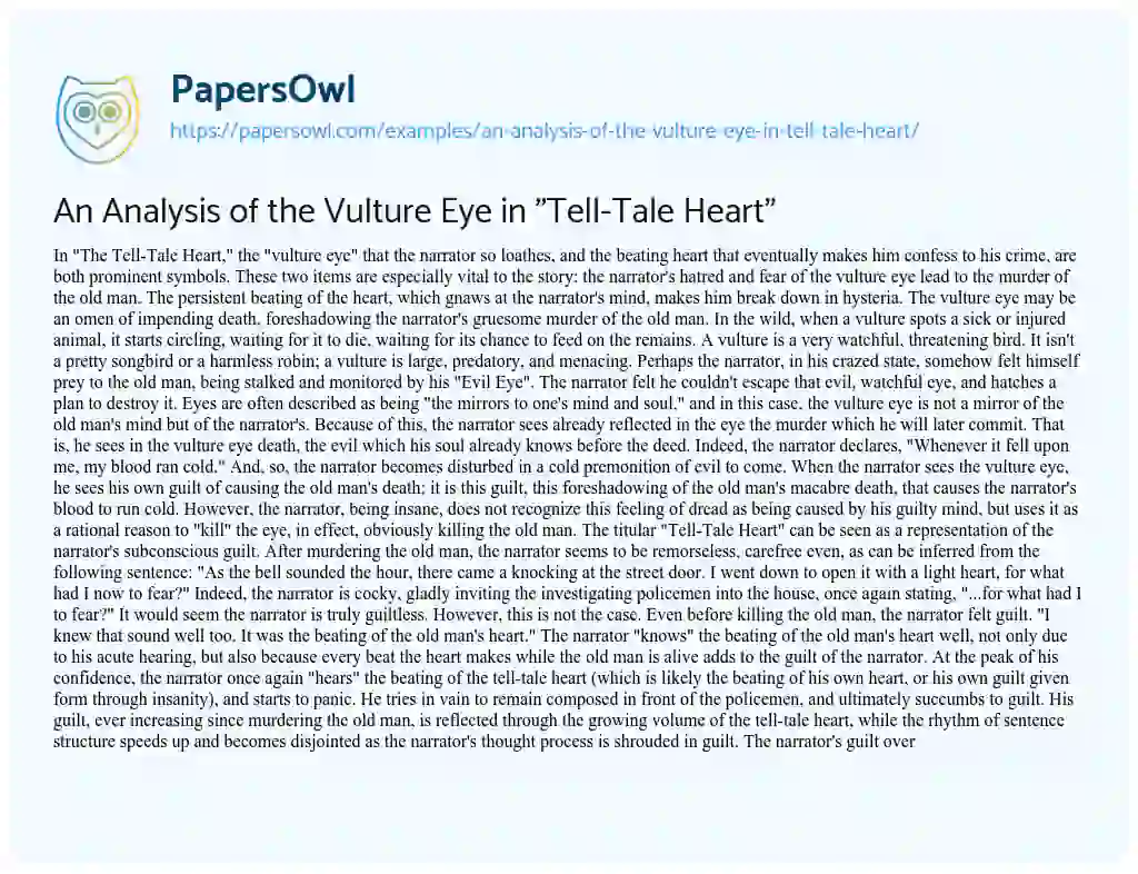 Essay on An Analysis of the Vulture Eye in “Tell-Tale Heart”