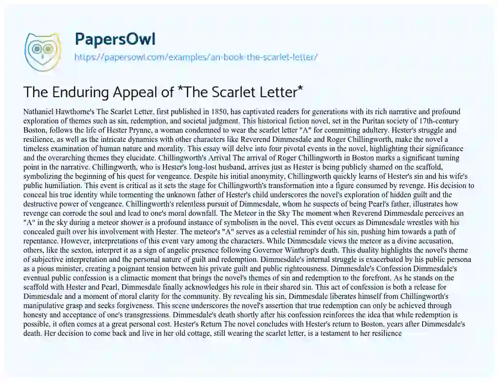 Essay on An Book the Scarlet Letter