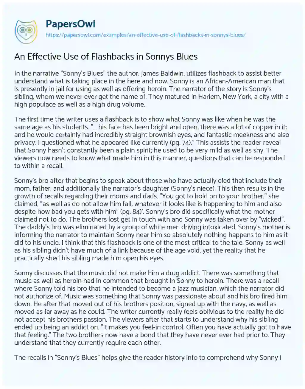 Essay on An Effective Use of Flashbacks in Sonnys Blues