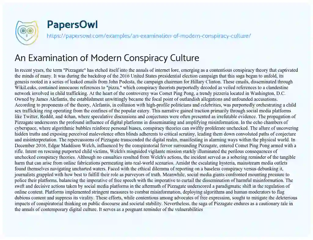 Essay on An Examination of Modern Conspiracy Culture