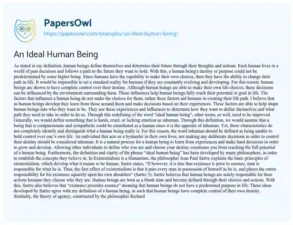 Essay on An Ideal Human being