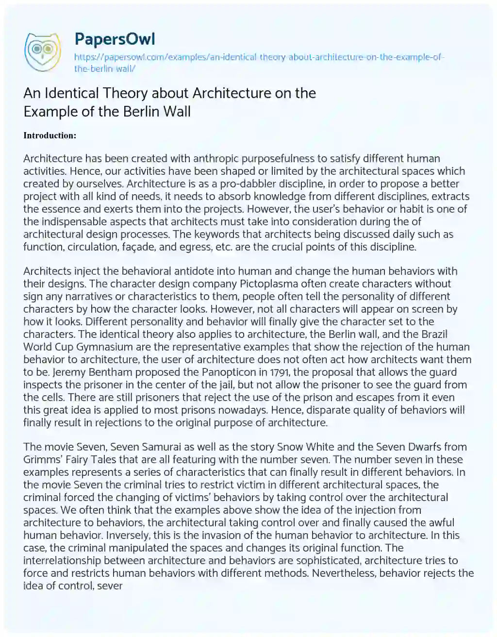 Essay on An Identical Theory about Architecture on the Example of the Berlin Wall