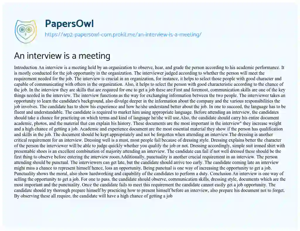 Essay on An Interview is a Meeting