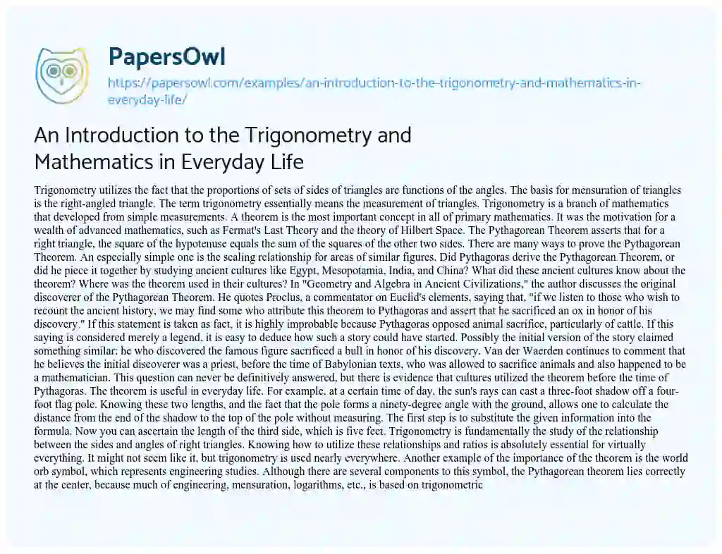 Essay on An Introduction to the Trigonometry and Mathematics in Everyday Life