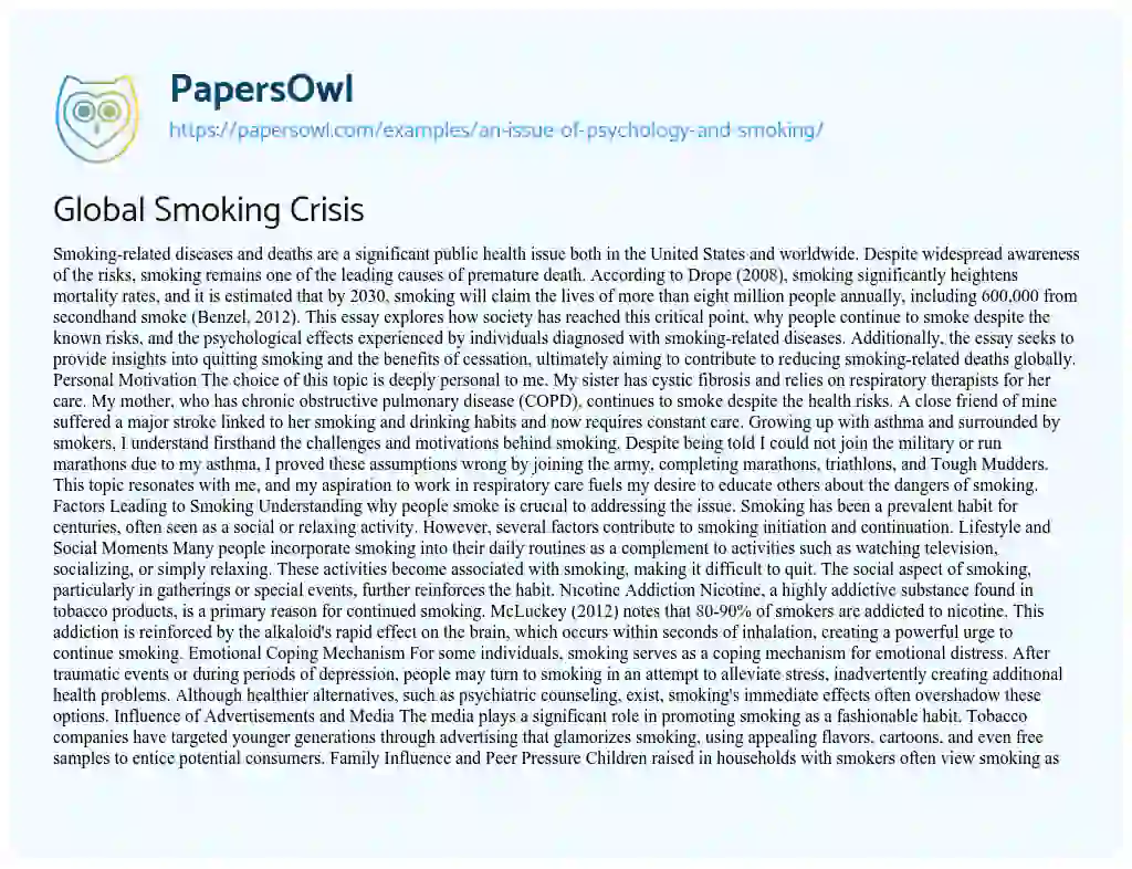 Essay on An Issue of Psychology and Smoking