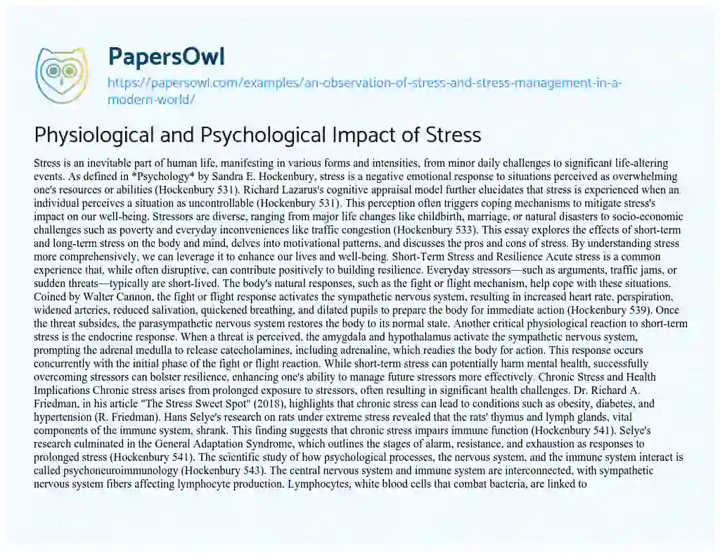 free research papers on stress management