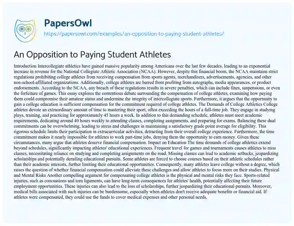 Essay on An Opposition to Paying Student Athletes