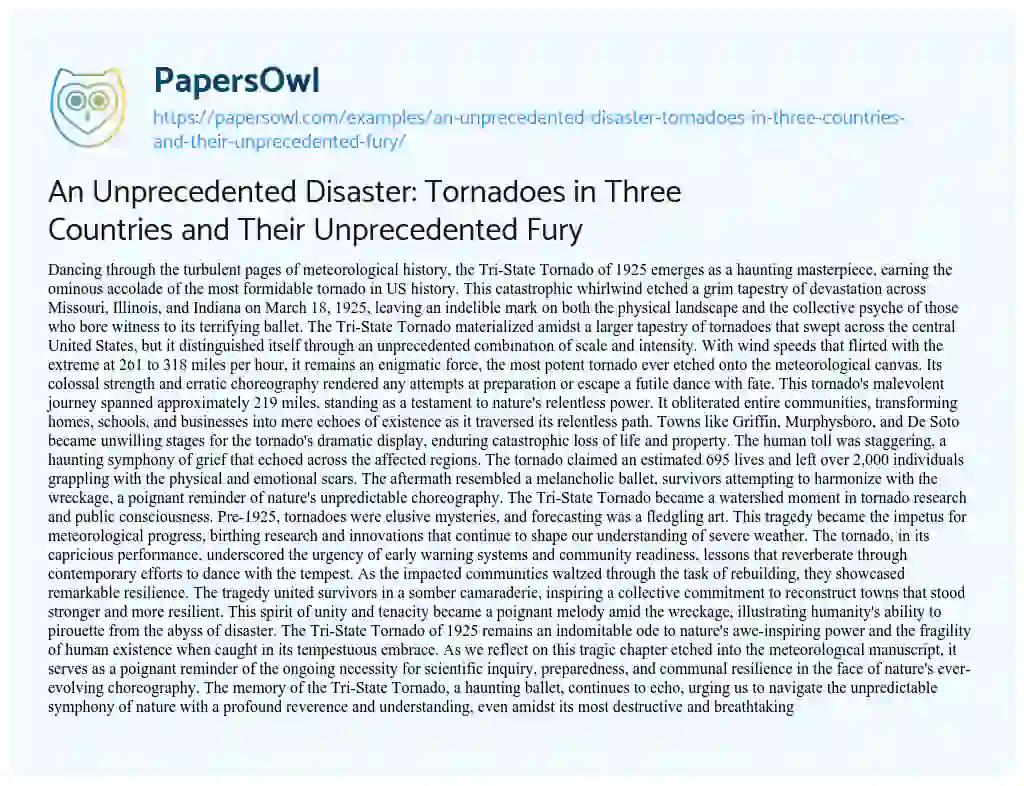 Essay on An Unprecedented Disaster: Tornadoes in Three Countries and their Unprecedented Fury