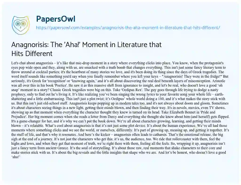 Essay on Anagnorisis: the ‘Aha!’ Moment in Literature that Hits Different