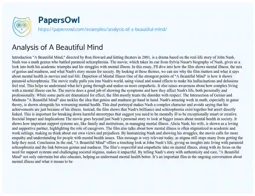 Essay on Analysis of a Beautiful Mind