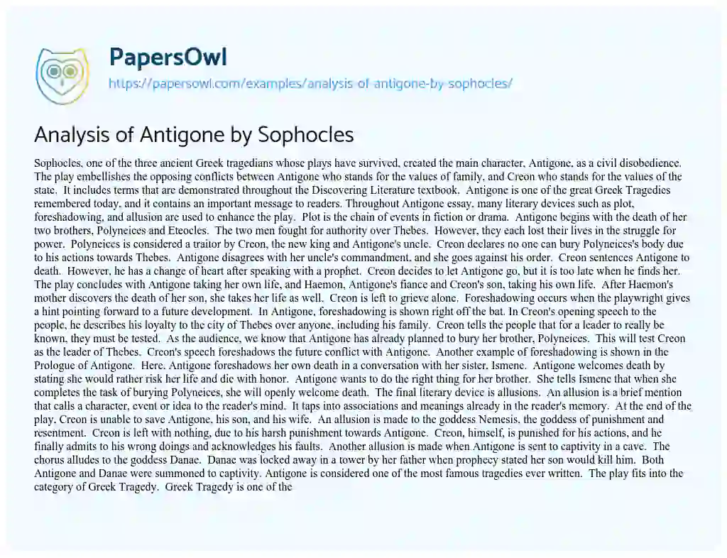 Analysis of Antigone by Sophocles essay