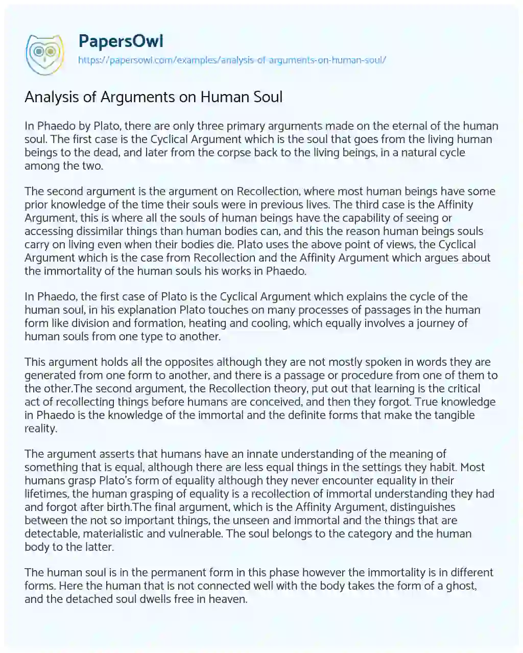 Essay on Analysis of Arguments on Human Soul