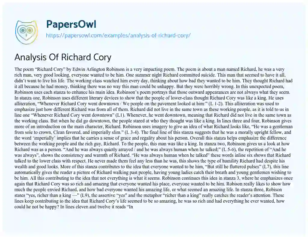 Analysis of Richard Cory essay