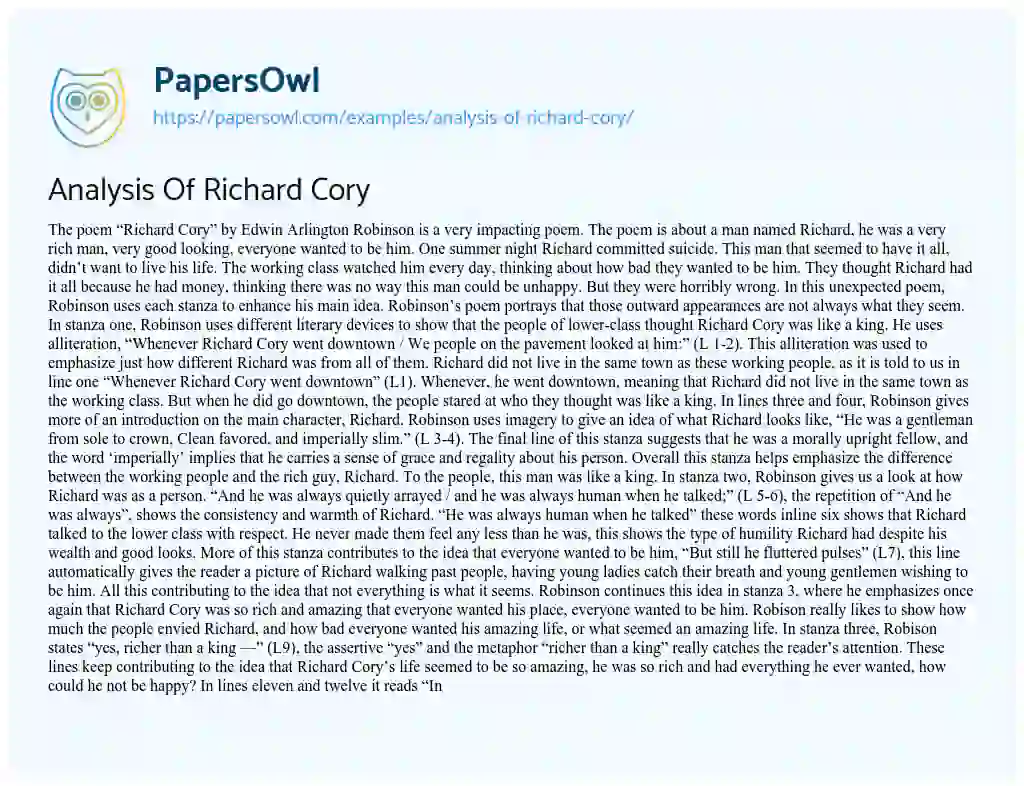 richard cory literary devices