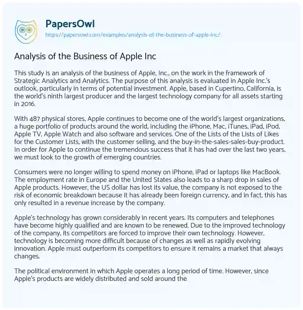 Essay on Analysis of the Business of Apple Inc
