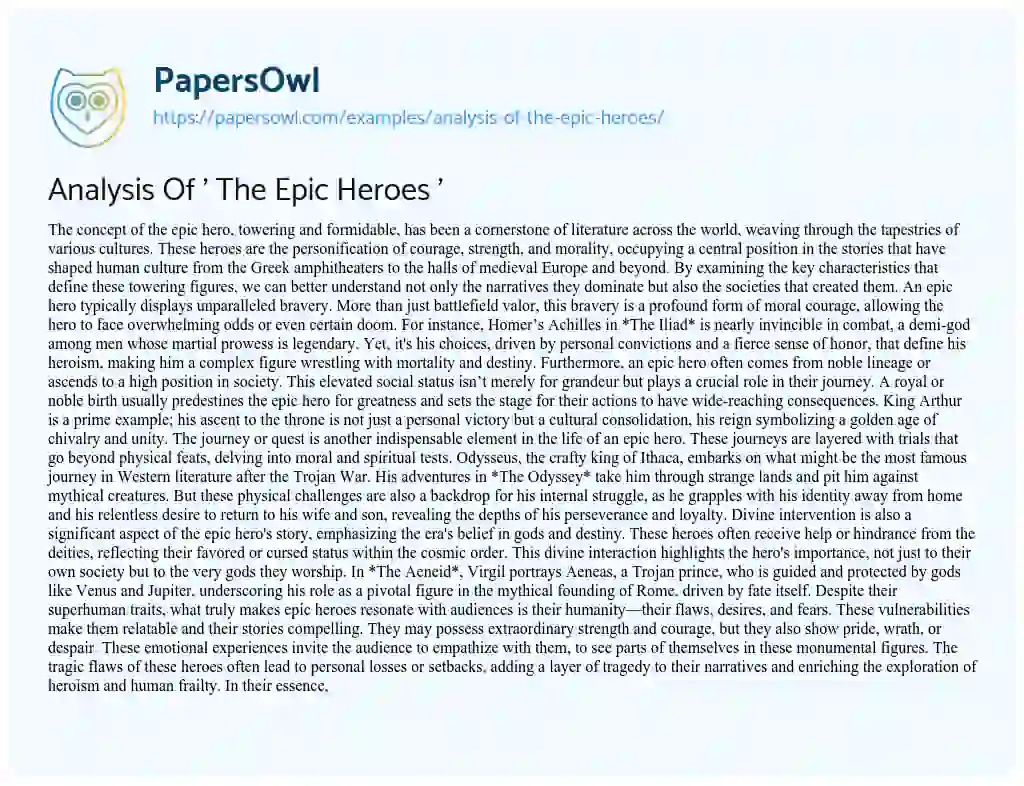 Essay on Analysis of ‘ the Epic Heroes ‘