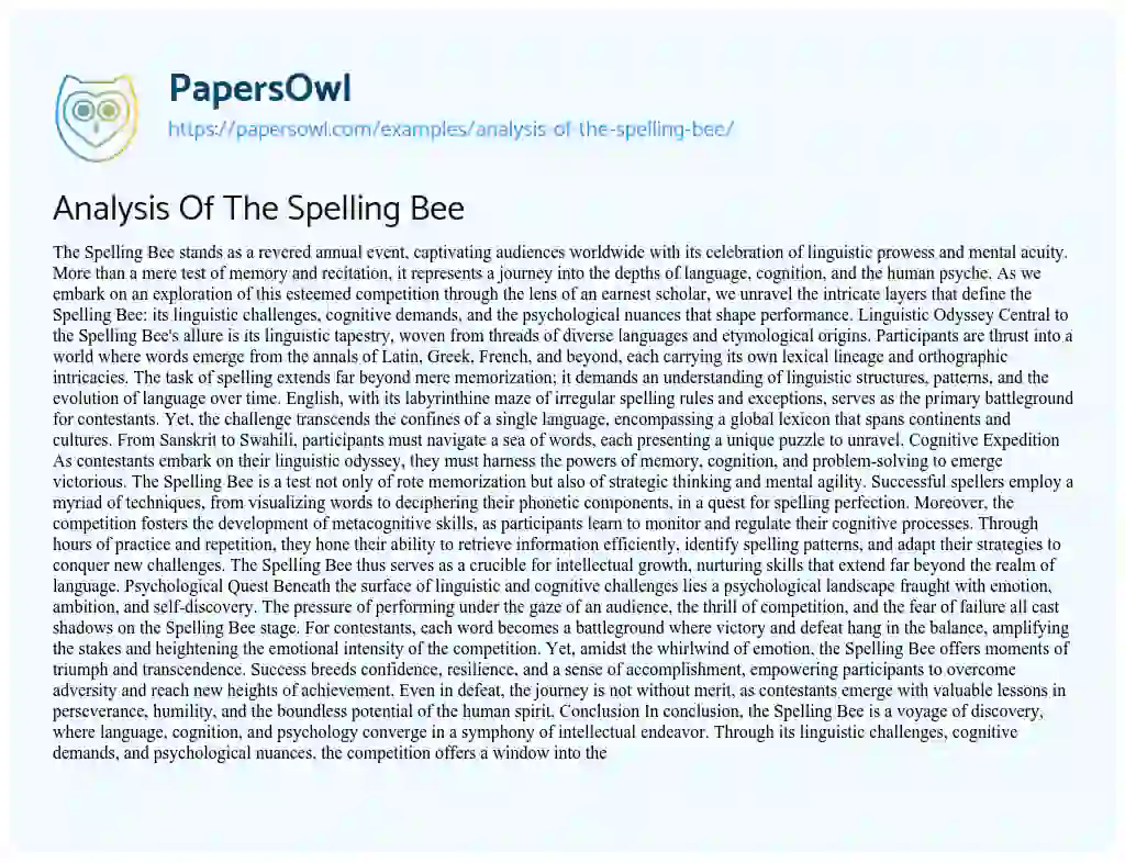 Essay on Analysis of the Spelling Bee